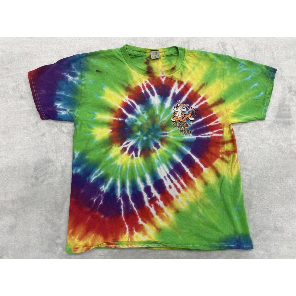 Tiger Bar June Lake Youth M Tie Dye Tee Rainbow Snowboard Hike Ski Outdoors